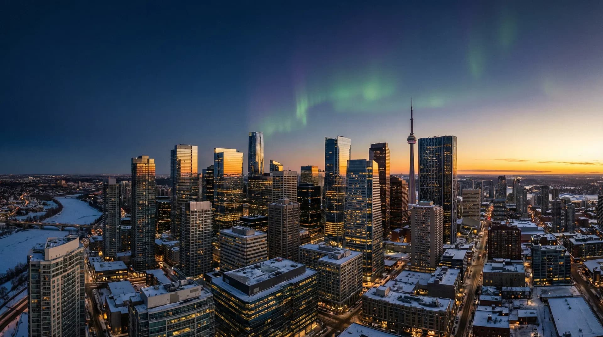 Canadian cityscape with northern lights representing corporate wealth strategy
